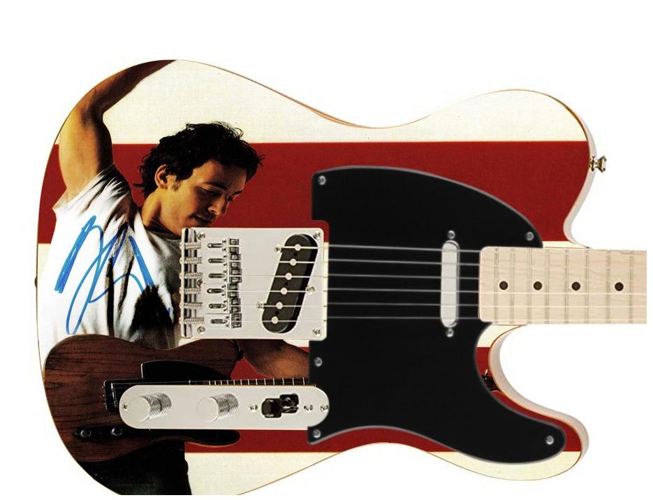 Bruce Springsteen Signed Autographed Born in USA Photo Graphics Fender Guitar
