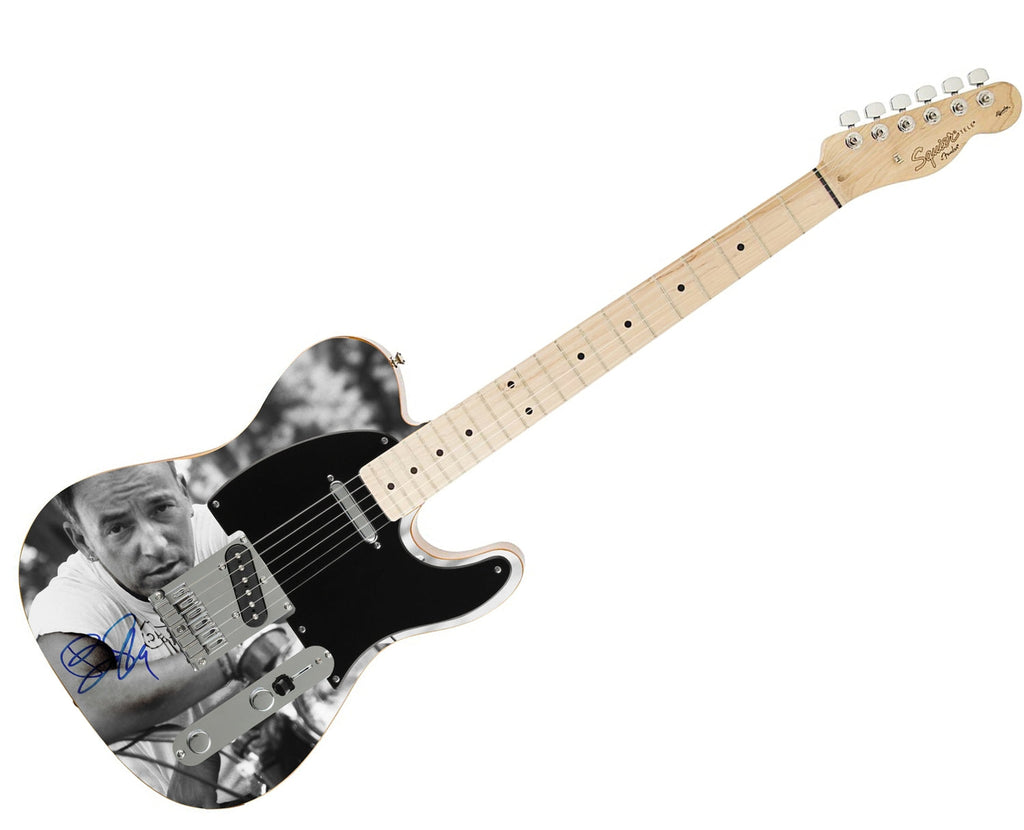 Bruce Springsteen Signed Autographed Black & White Photo Graphics Fender Guitar