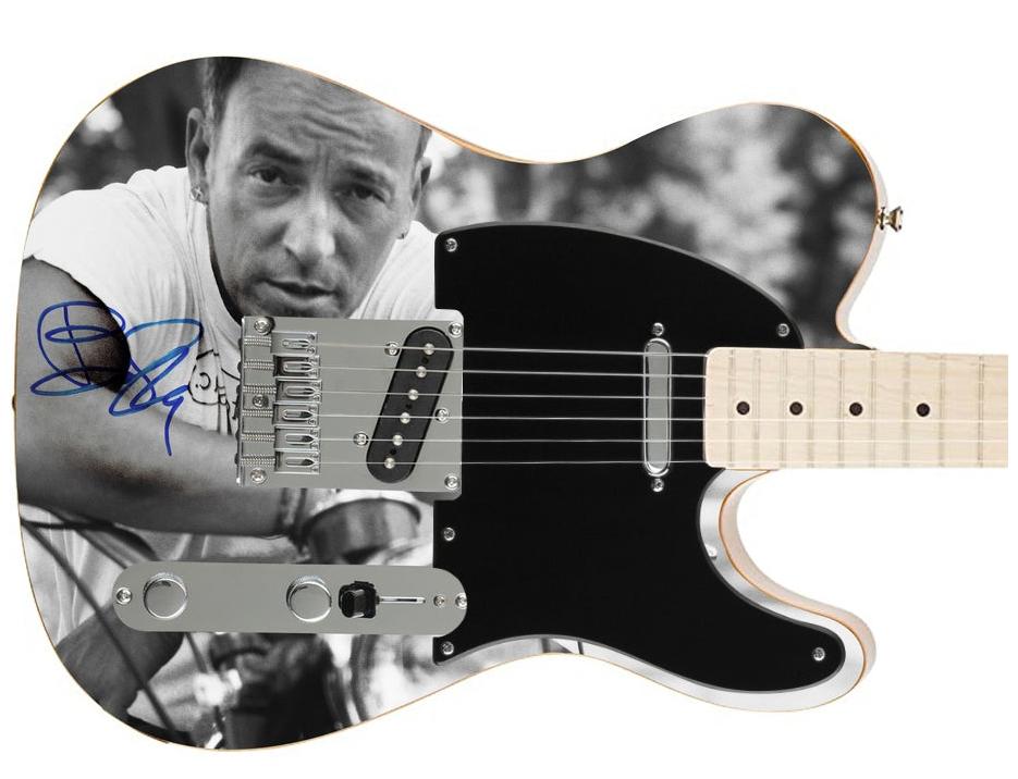 Bruce Springsteen Signed Autographed Black & White Photo Graphics Fender Guitar