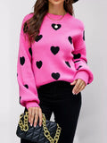 Heart-Patterned Dropped Shoulder Sweater