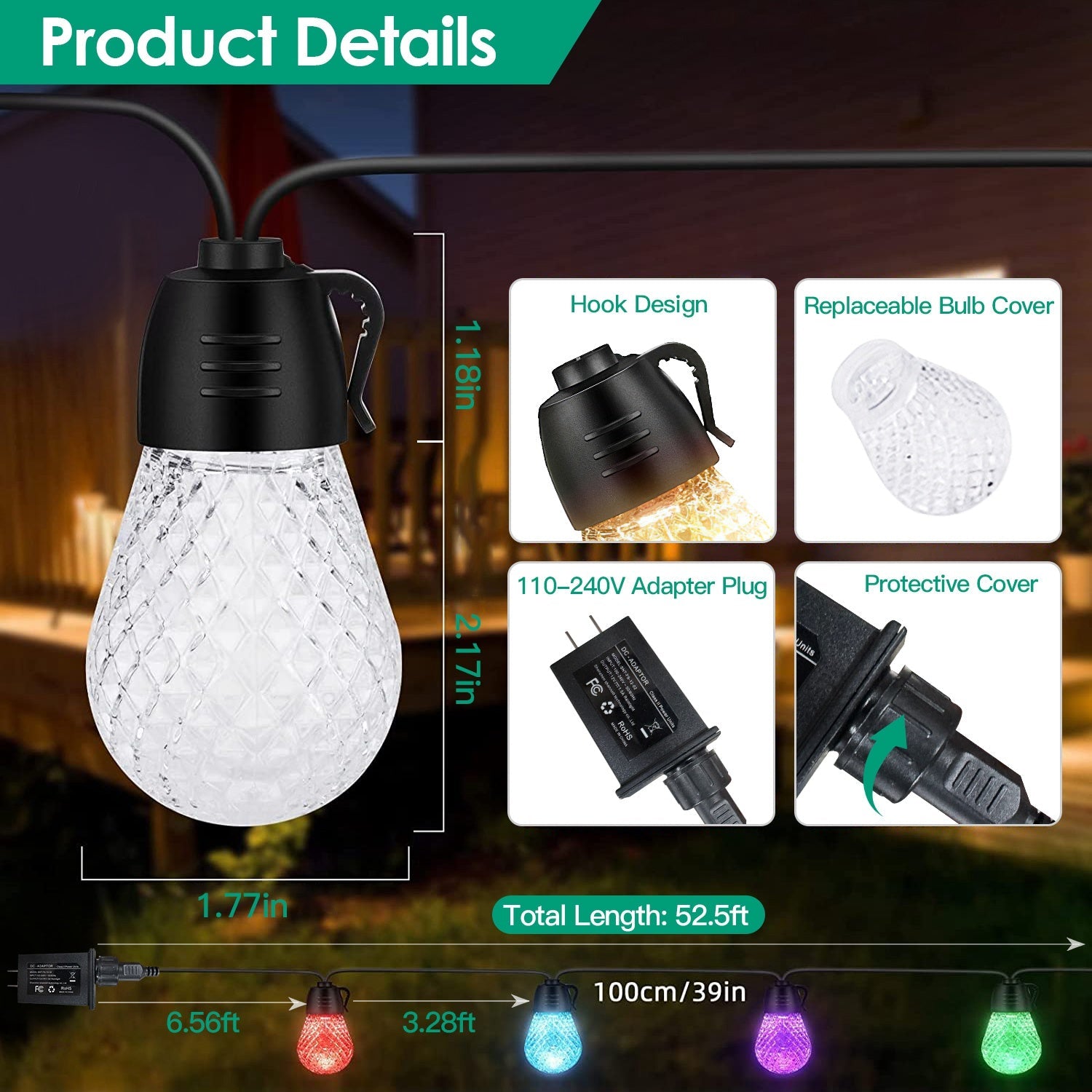 Colorful RGB Outdoor String Lights with App Control