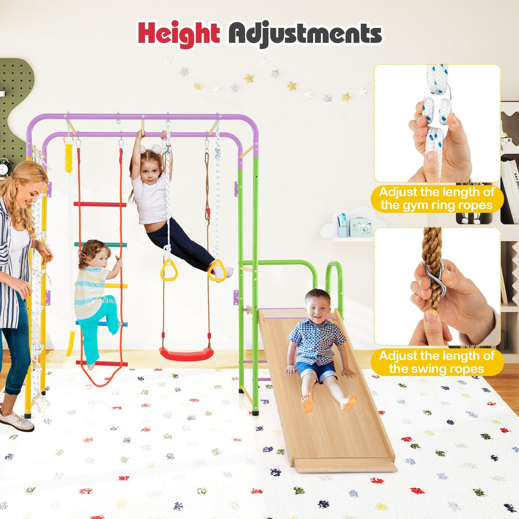 Metal Indoor Jungle Gym 8-in-1 Climbing Playset with Monkey Bars-Multicolor