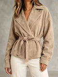 Tie-Waist Lapel Collar Jacket