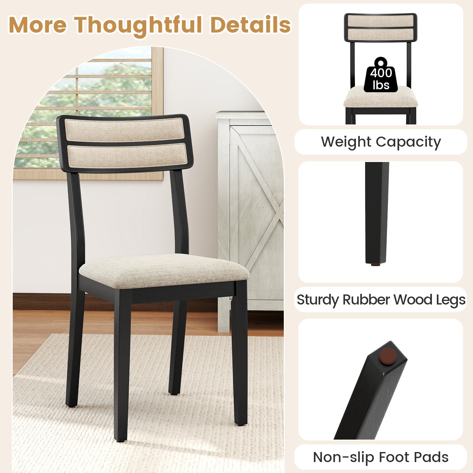Modern Dining Chairs Set of 2 with Tilt Backrest for Dining Room-Black