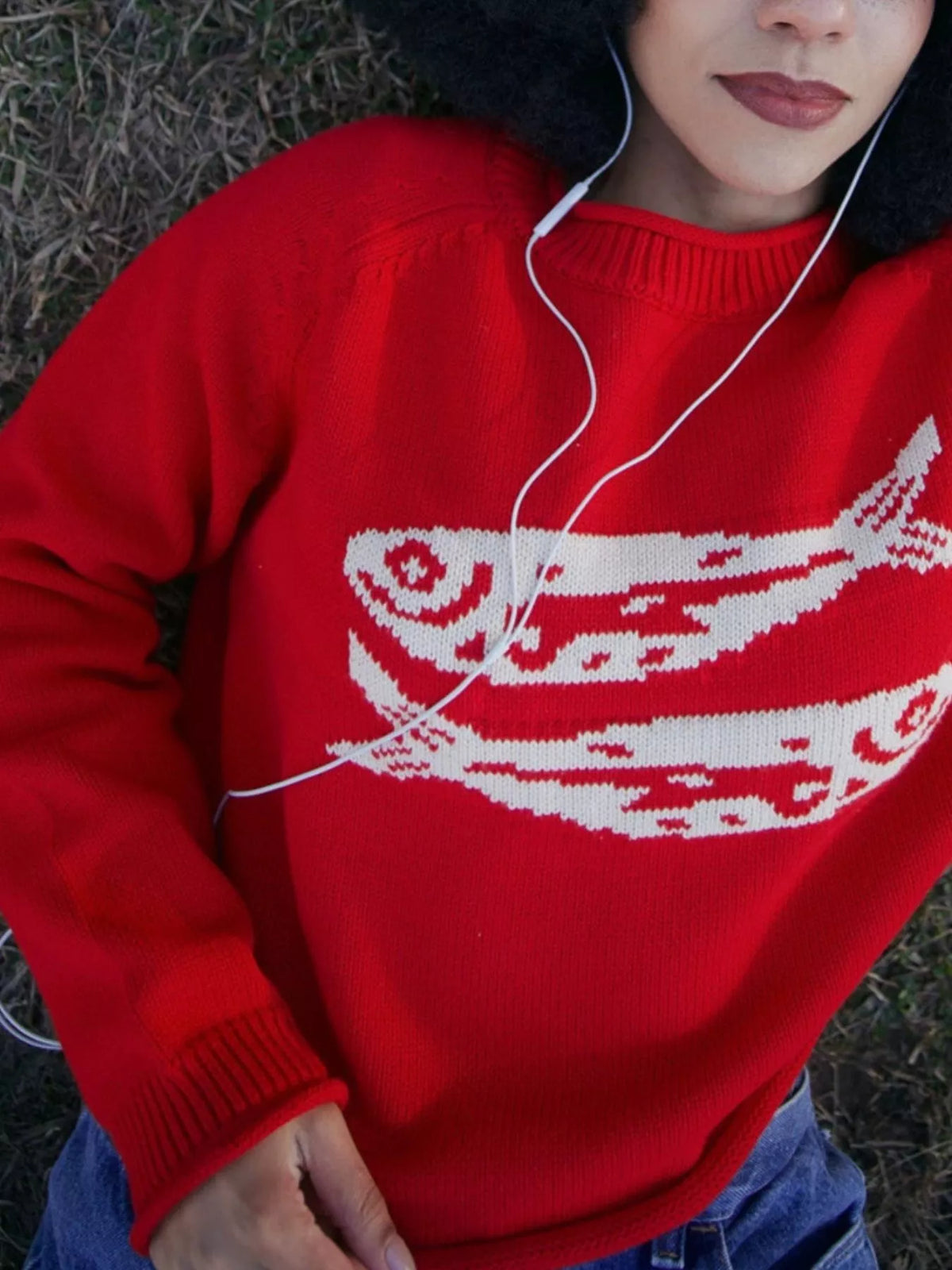 Fish Pattern Crew Neck Sweater