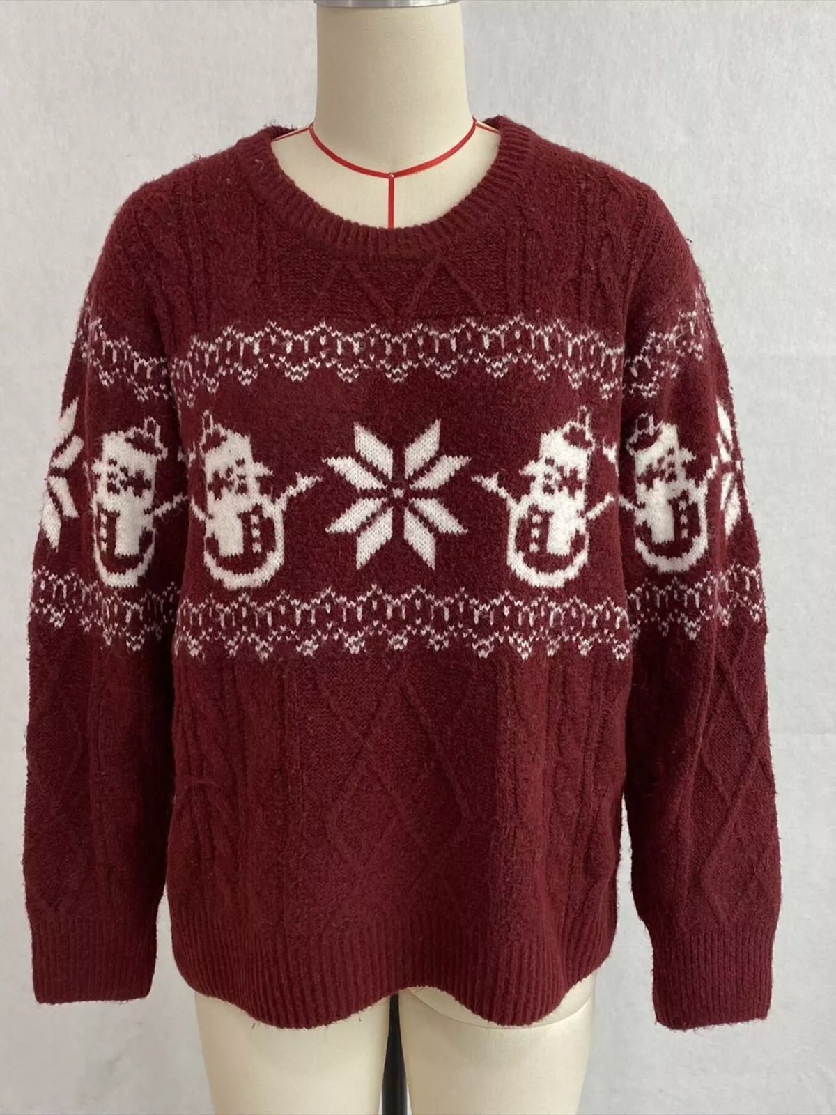Christmas Snowman Pattern Cable Knit Sweater