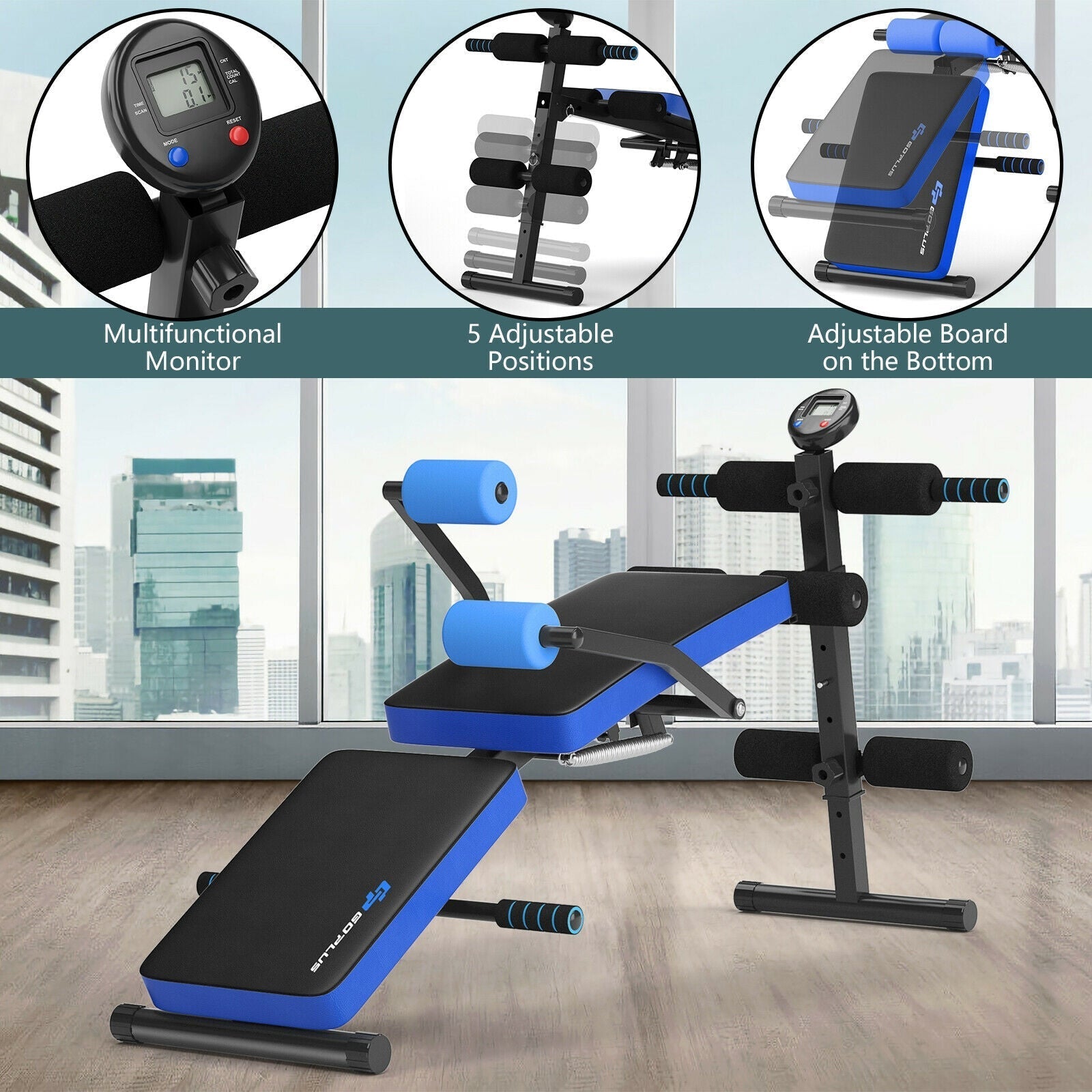 Adjustable Sit Up Bench with LCD Monitor