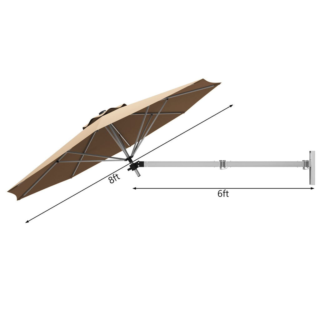 8ft Wall-Mounted Telescopic Folding Tilt Sun Shade Umbrella