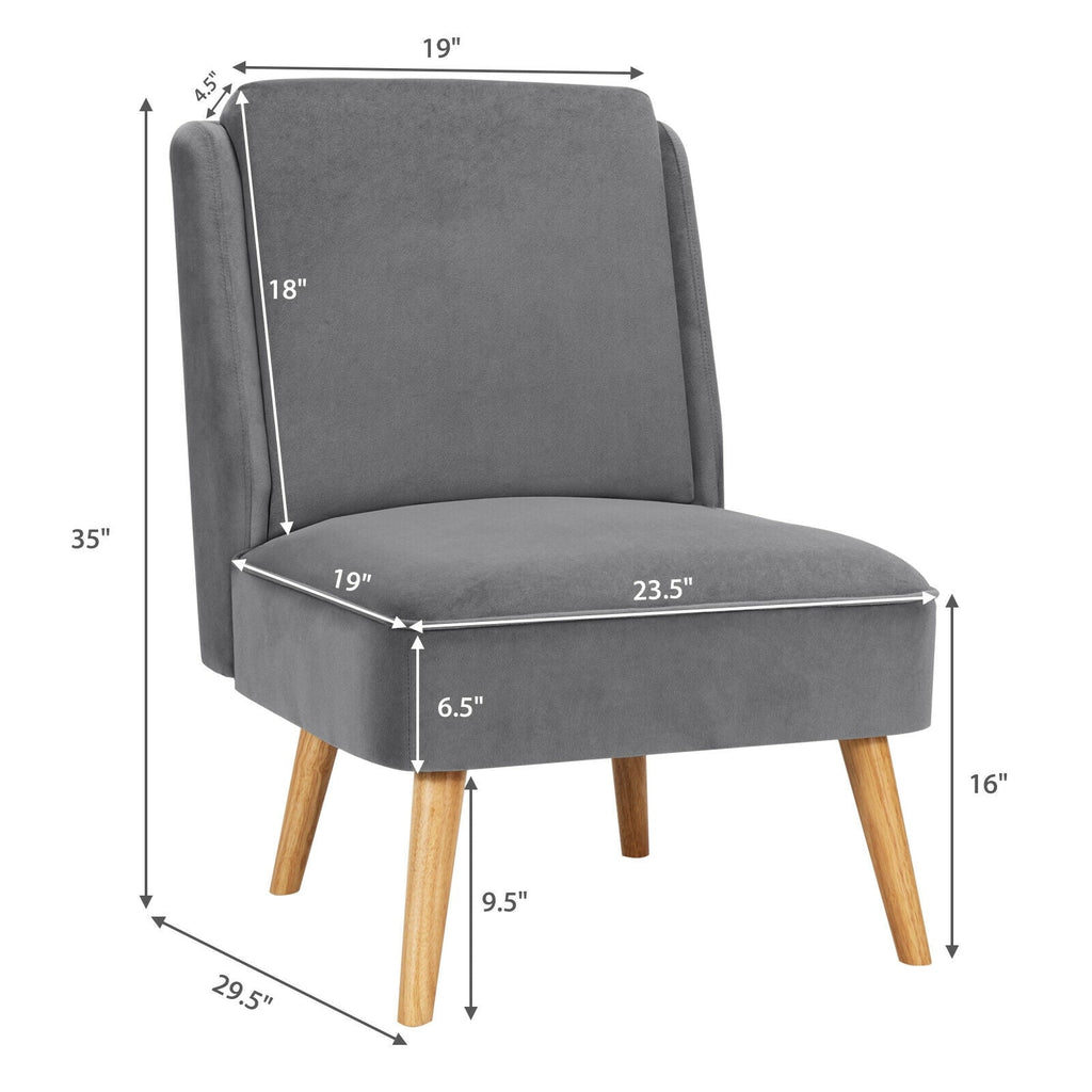 Velvet Accent Armless Side Chair with Rubber Wood Legs for Bedroom