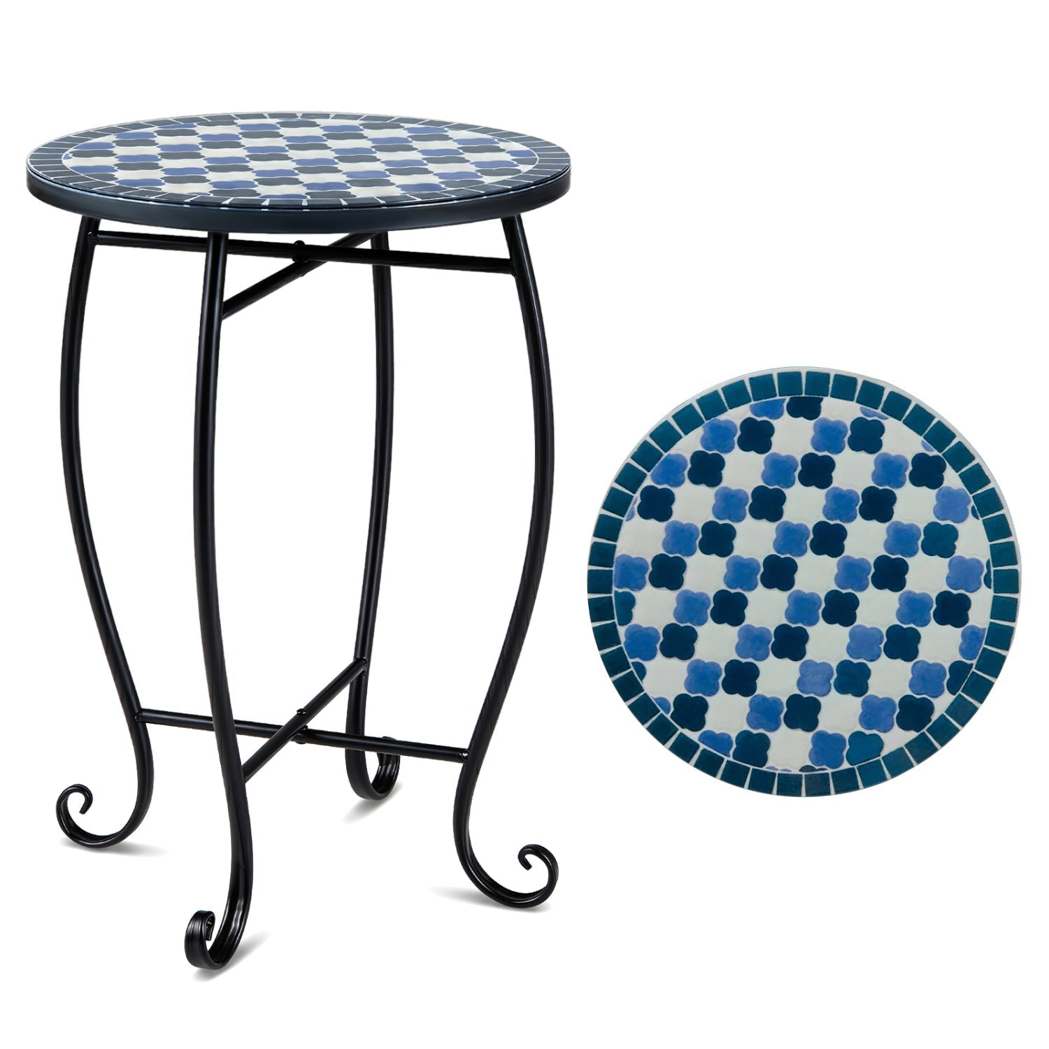 14" Mosaic Patio Accent Table with Metal Frame