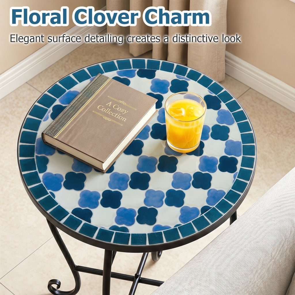 14" Mosaic Patio Accent Table with Metal Frame