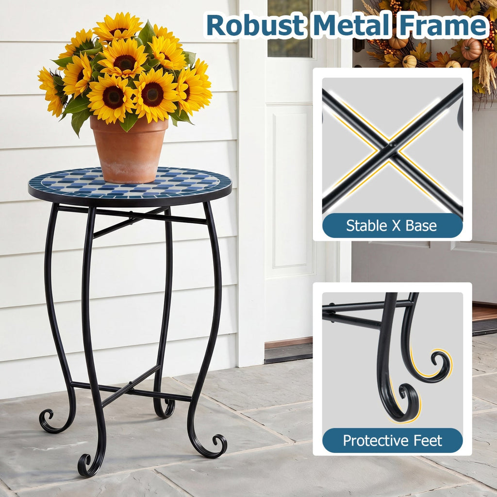 14" Mosaic Patio Accent Table with Metal Frame