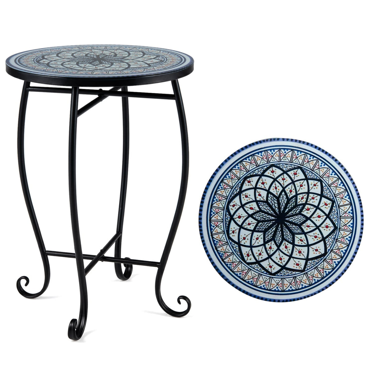 14" Mosaic Patio Accent Table with Metal Frame