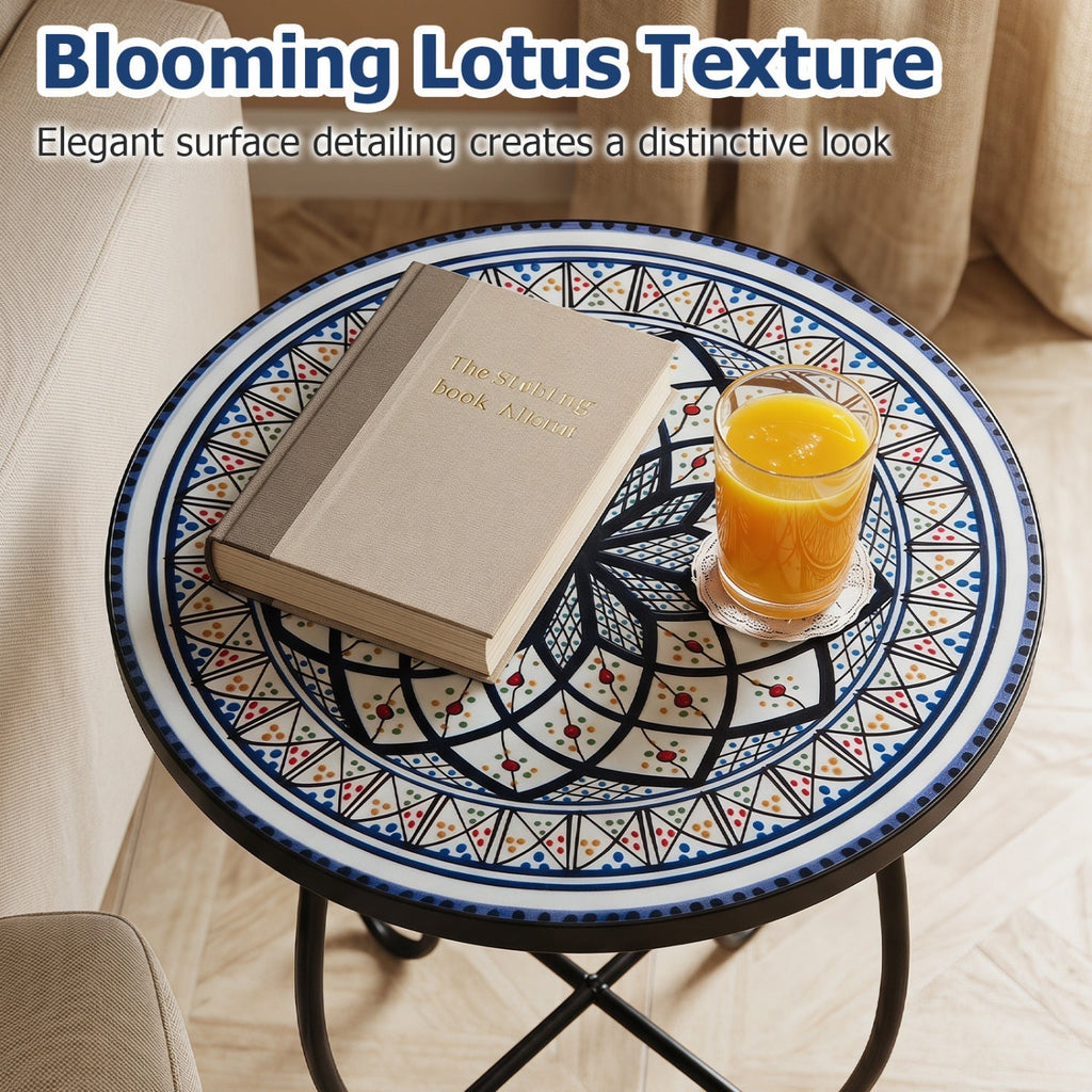 14" Mosaic Patio Accent Table with Metal Frame