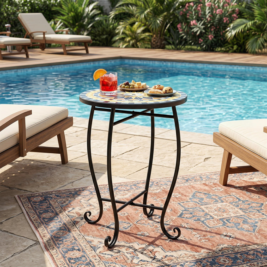 14" Mosaic Patio Accent Table with Metal Frame