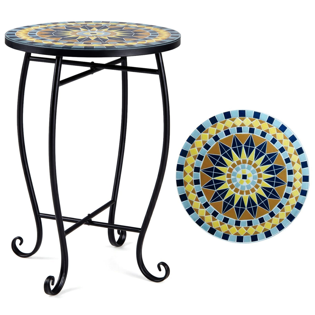 14" Mosaic Patio Accent Table with Metal Frame