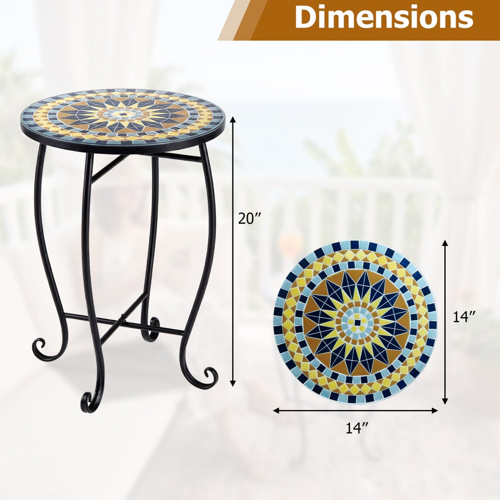 14" Mosaic Patio Accent Table with Metal Frame