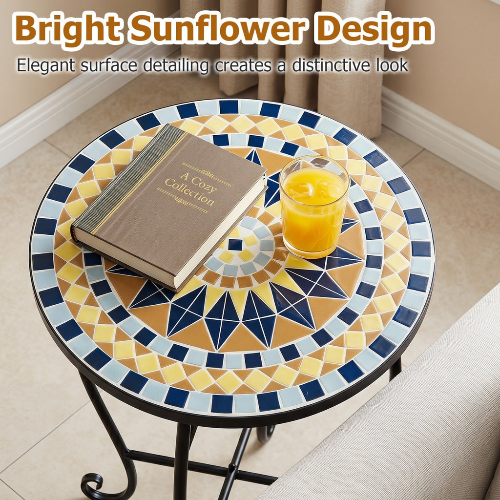 14" Mosaic Patio Accent Table with Metal Frame