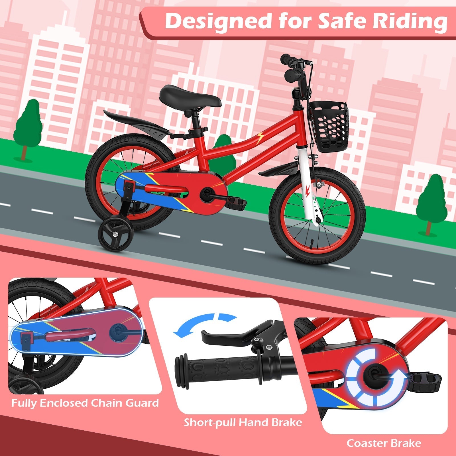 14 Inch Kids Bike Red with Blue Helmet Protective Set