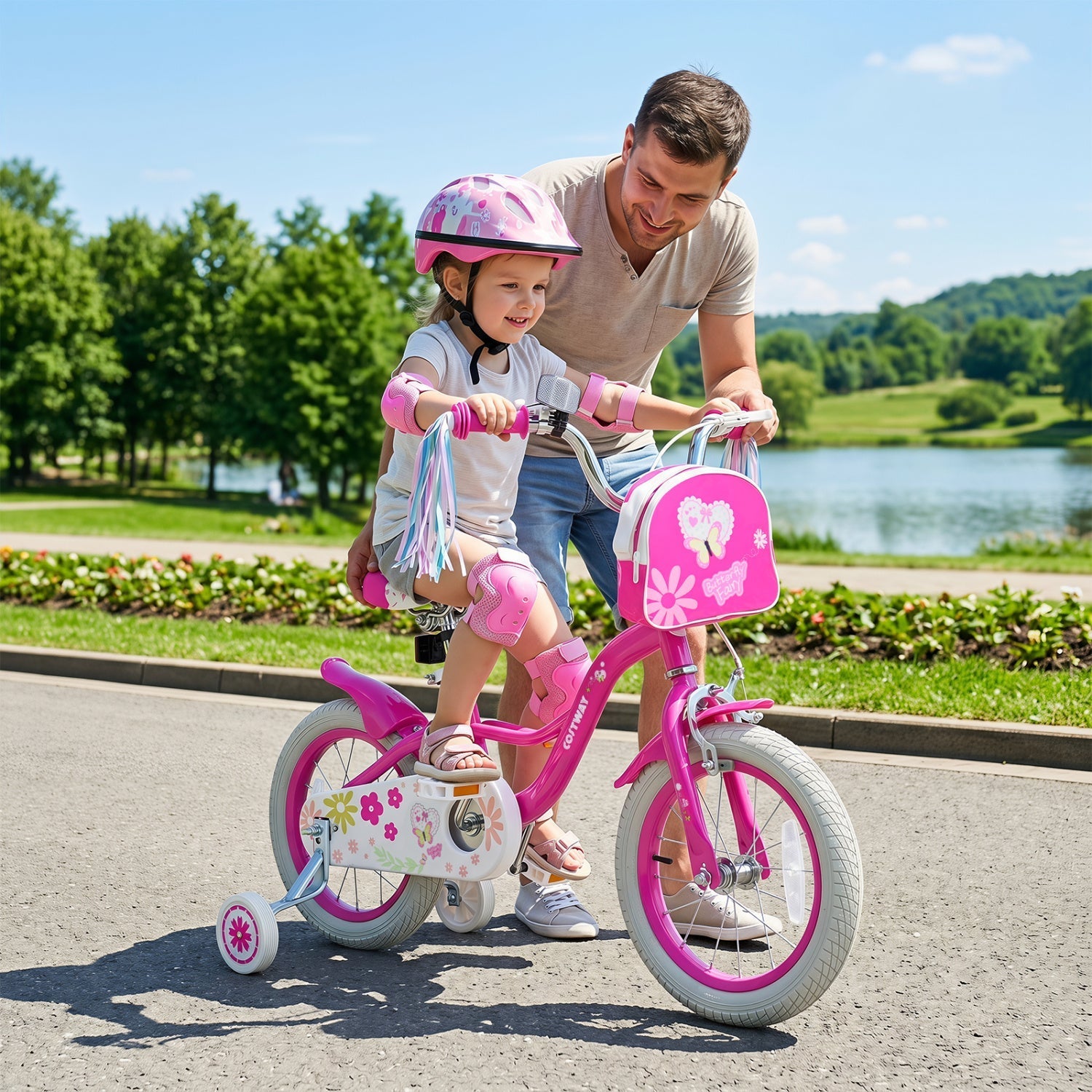 Girls Bike 12-18 Inch with Training Wheels and Front Bag