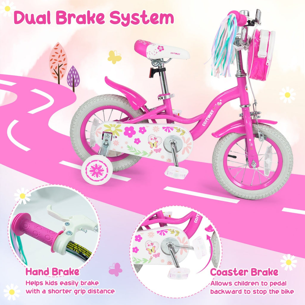 Girls Bike 12-18 Inch with Training Wheels and Front Bag