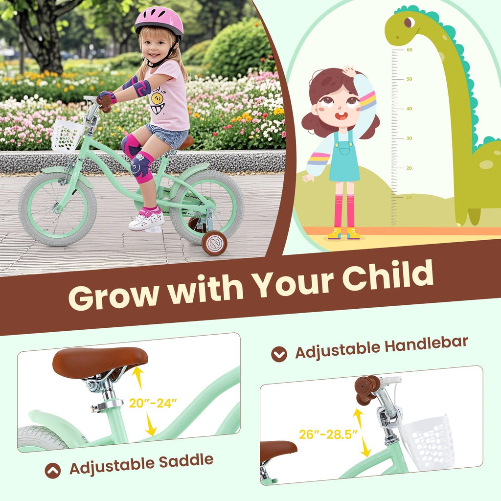 16 Inch Kids Bike with Adjustable Seat and Bell for Kids 3-8 Years Olds-16 inches