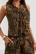 Leopard Print Sleeveless Denim Top