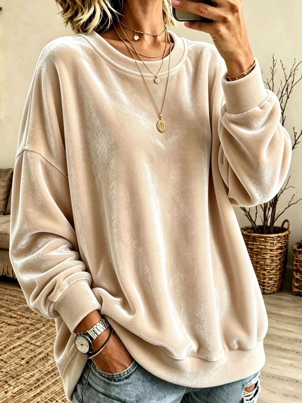 Full Size Crew Neck Drop Shoulder Sweatshirt Plus Size