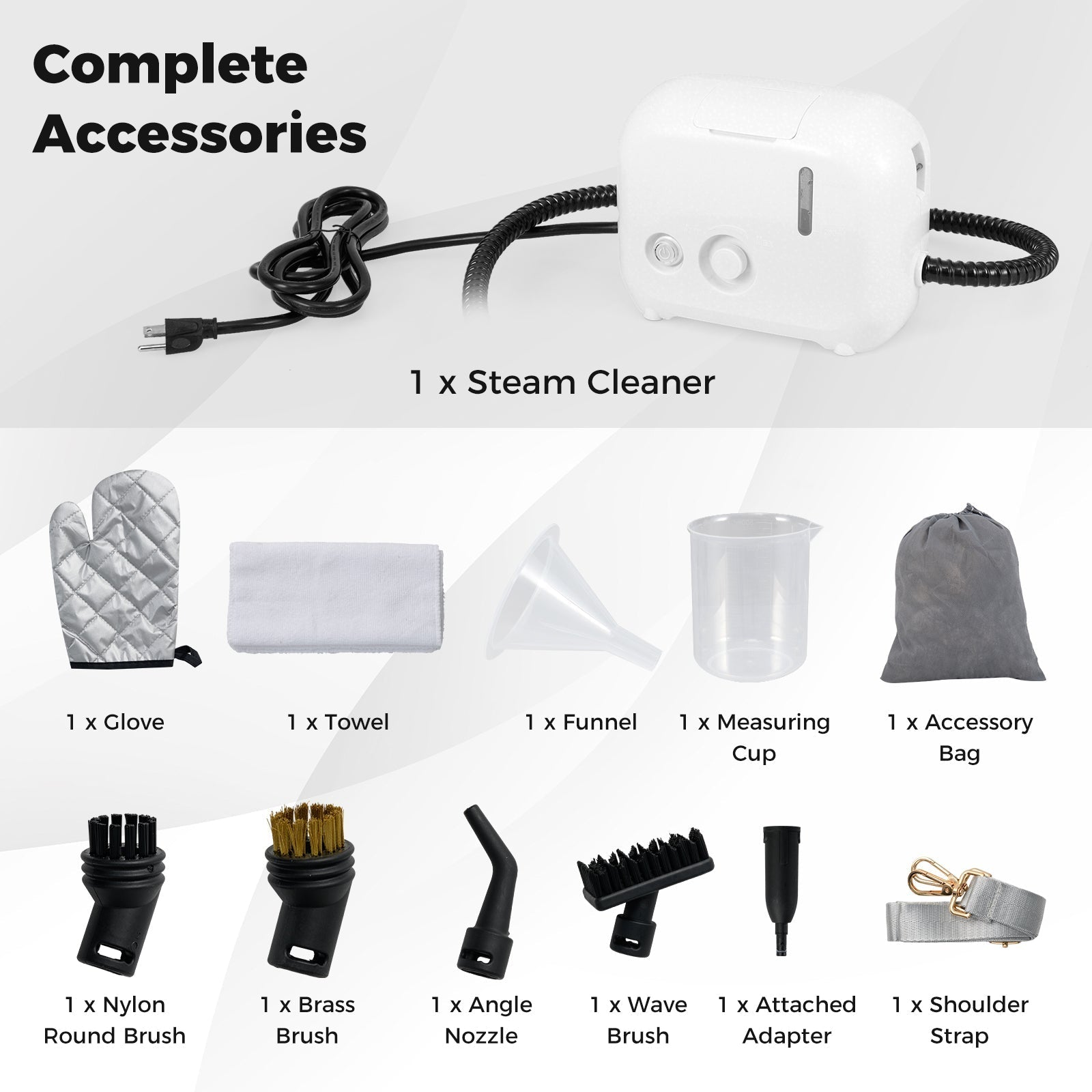 1500W Portable Steam Cleaner with 34 oz Water Tank-White