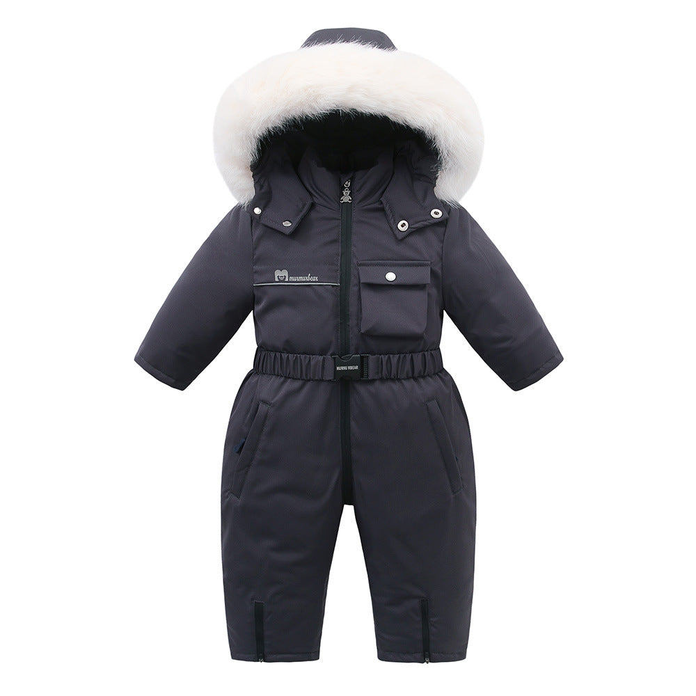 Autumn And Winter Fleece-lined Overalls Ski Suit For Children