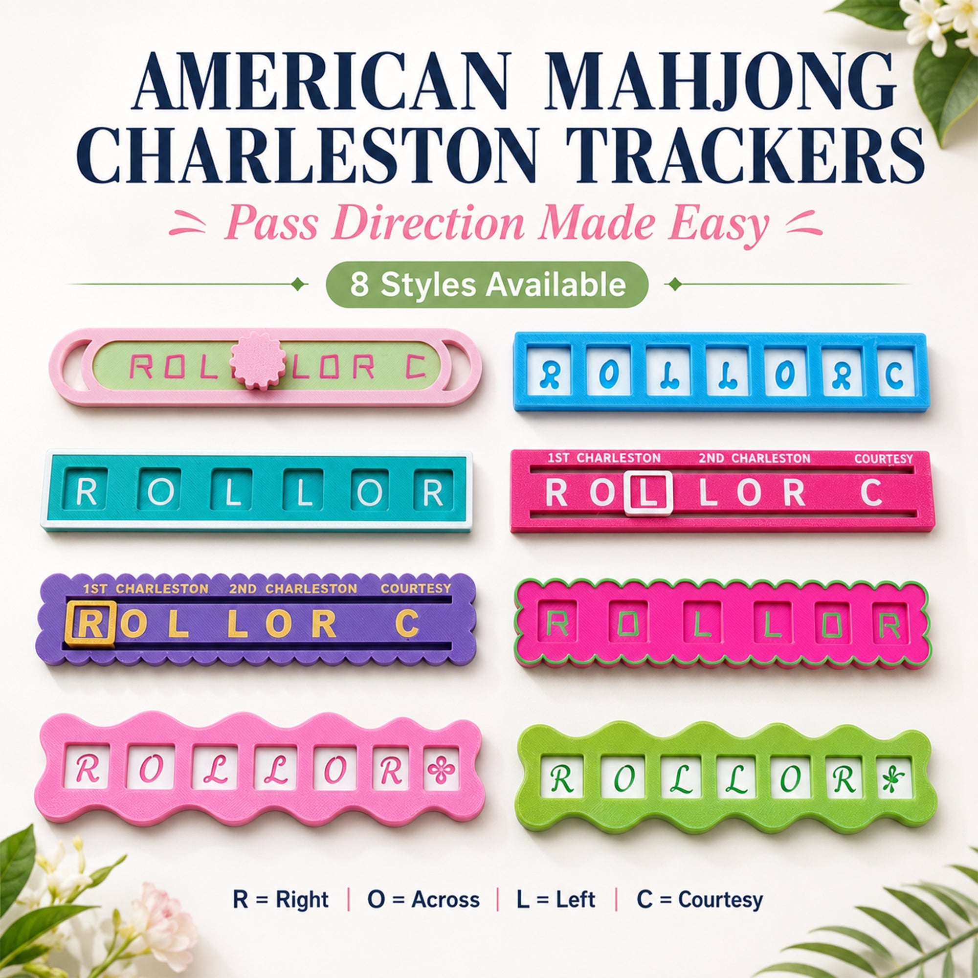 American Mahjong Charleston Tracker, 3D Printed Passing Direction Guide With R O L C Indicators, Mahjong Beginner Game Night Accessory, 8 Styles