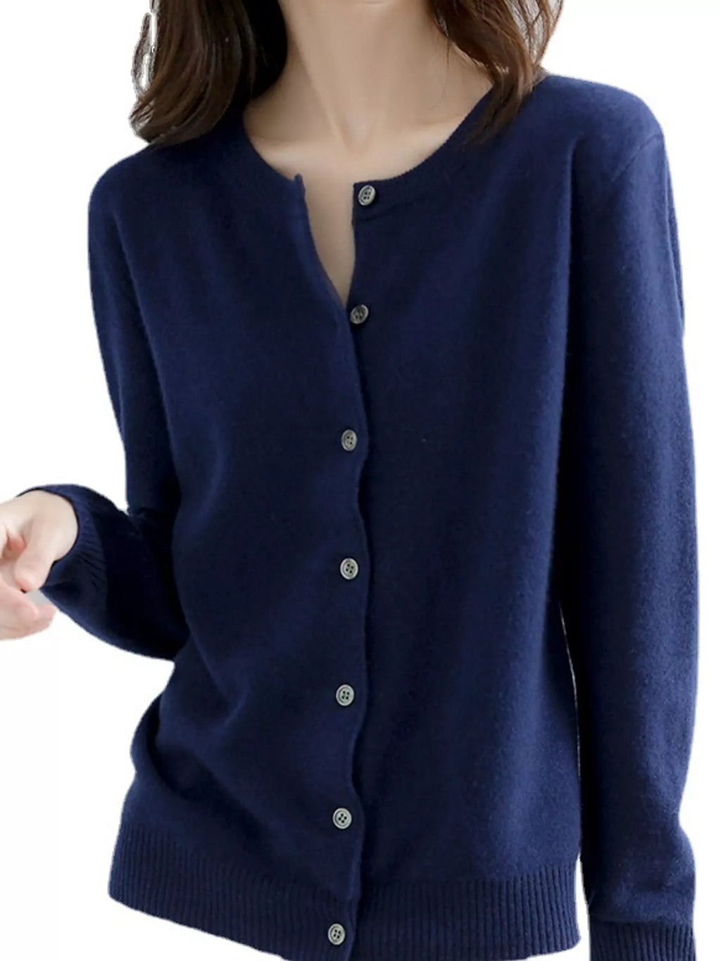 Crew-Neck Button-Down Cardigan