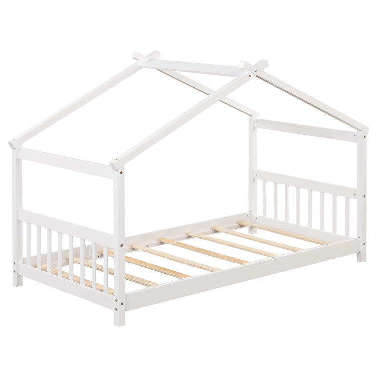 3-Piece Kid’s Room Bundle: Twin Size Wooden House Bed + Kid's Table and Chairs Set + Kids 2-Shelf Bookcase
