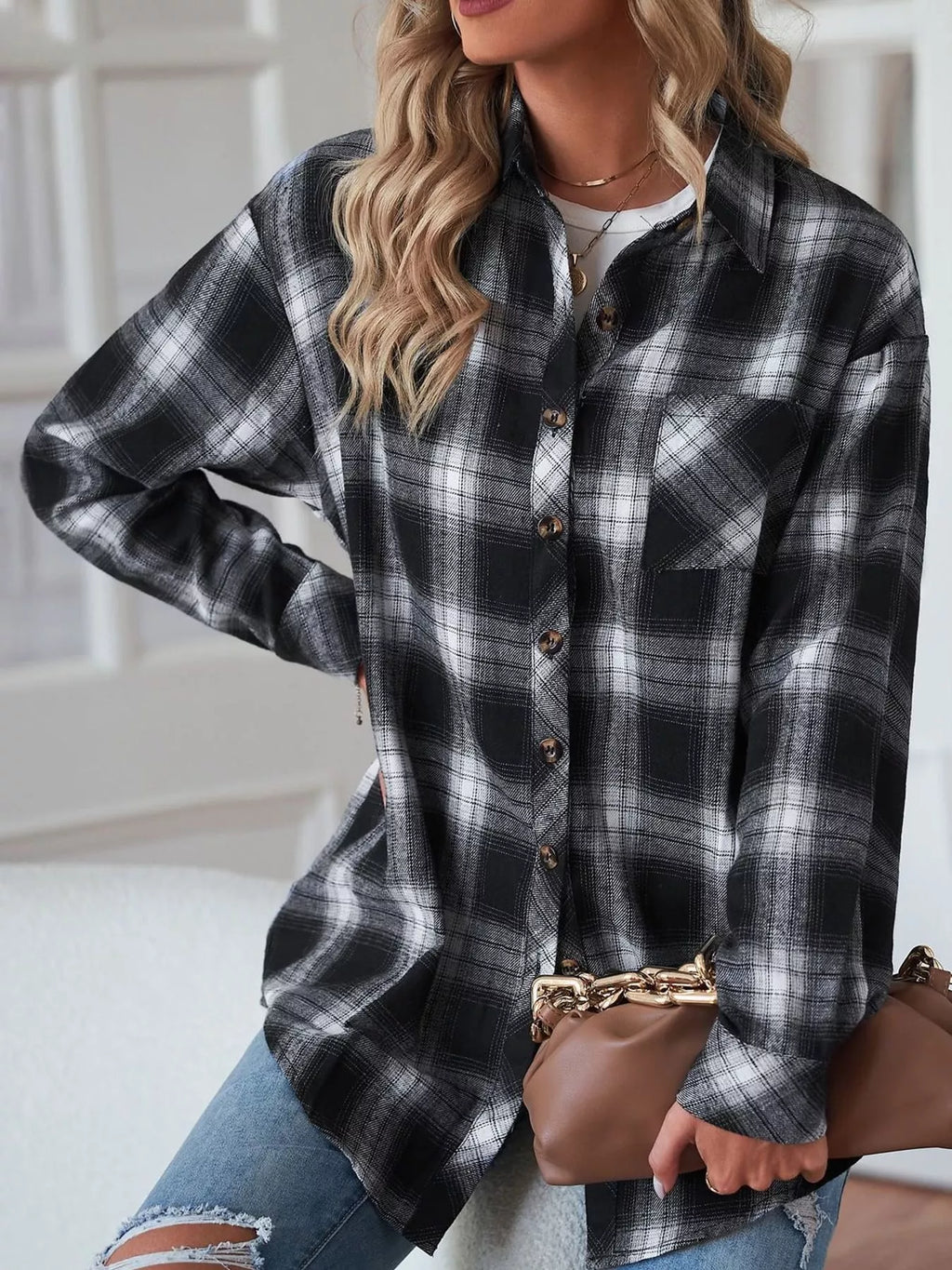 Plaid Button-Down Oversized Shirt