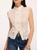 Chinese Knot Buttons Lace Sleeveless Top