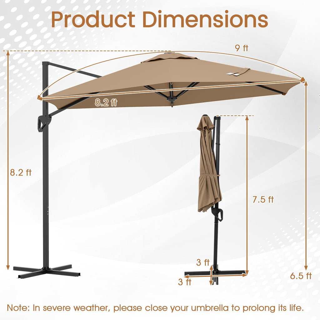 9 FT Cantilever Patio Umbrella with Vented Top and Sun-Protective Canopy