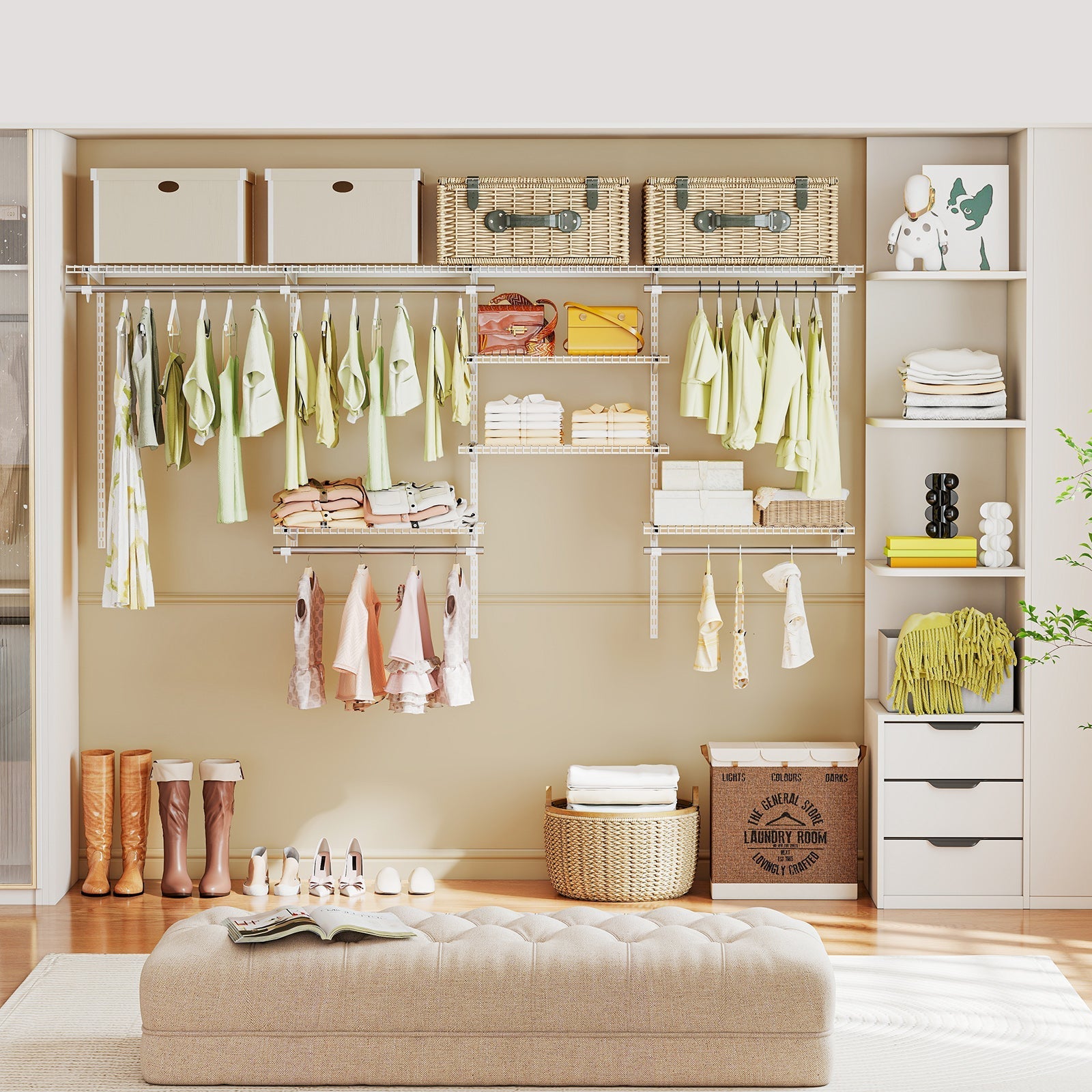 4-8 Feet Closet Organizers and Storage System with Hanging Rod for Laundry Bedroom
