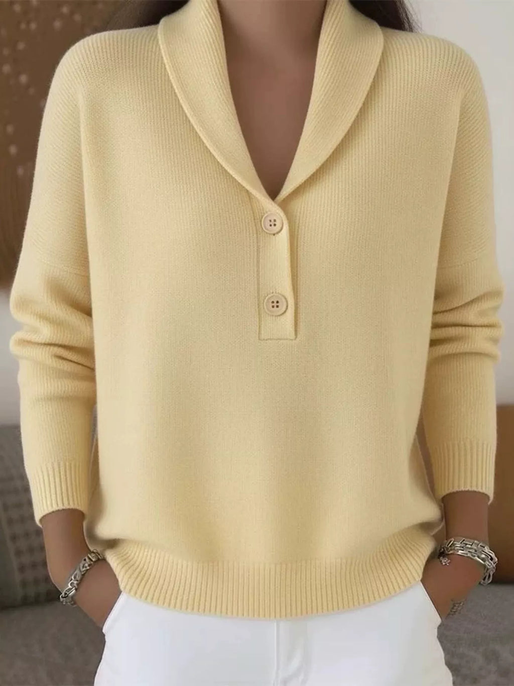 Shawl Collar Button Detail Sweater