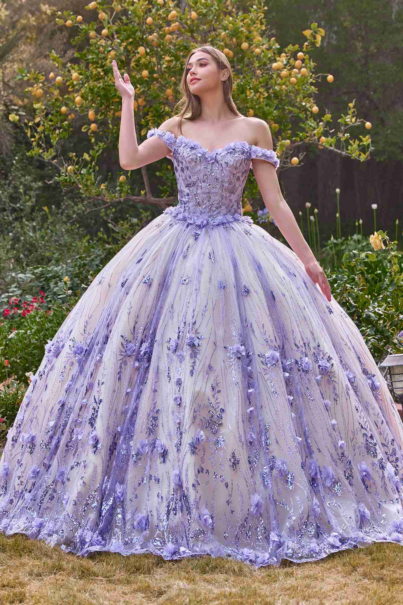 Ladivine 15704 Off the Shoulder Quinceanera Floral Ball Gown