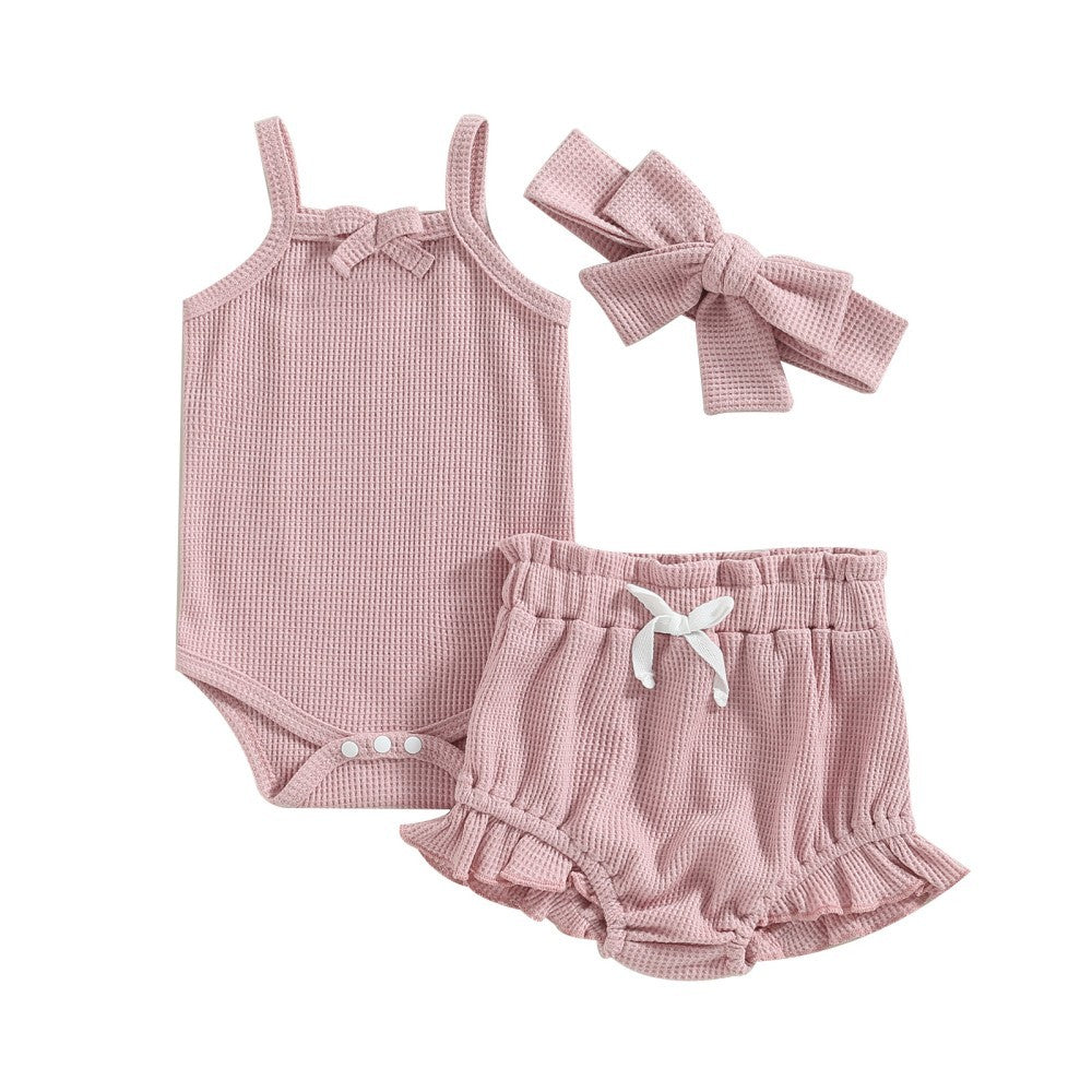 Children's Summer Waffle Suspender Bow Set