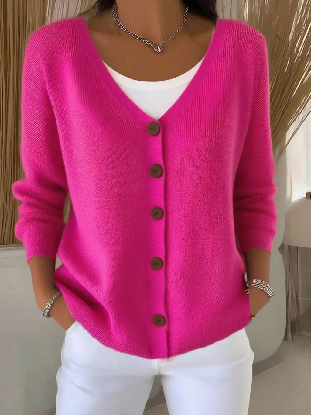 Full Size V-Neck Button-Down Knit Cardigan Plus Size