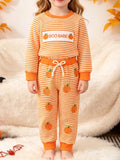 Children's Halloween Pumpkin Striped Long Sleeve Pajama Set