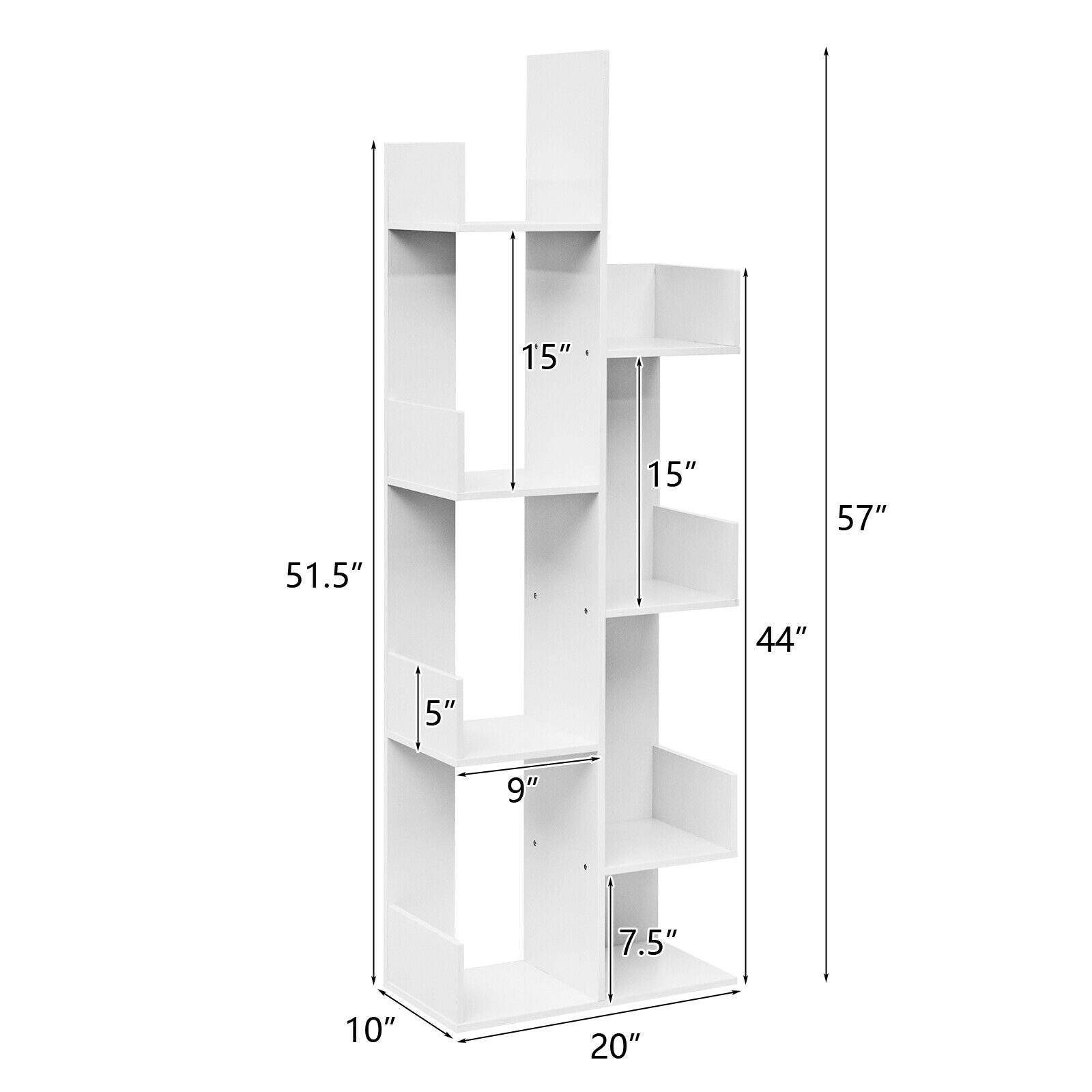 8-Tier Bookshelf Bookcase with 8 Open Compartments Space-Saving Storage Rack