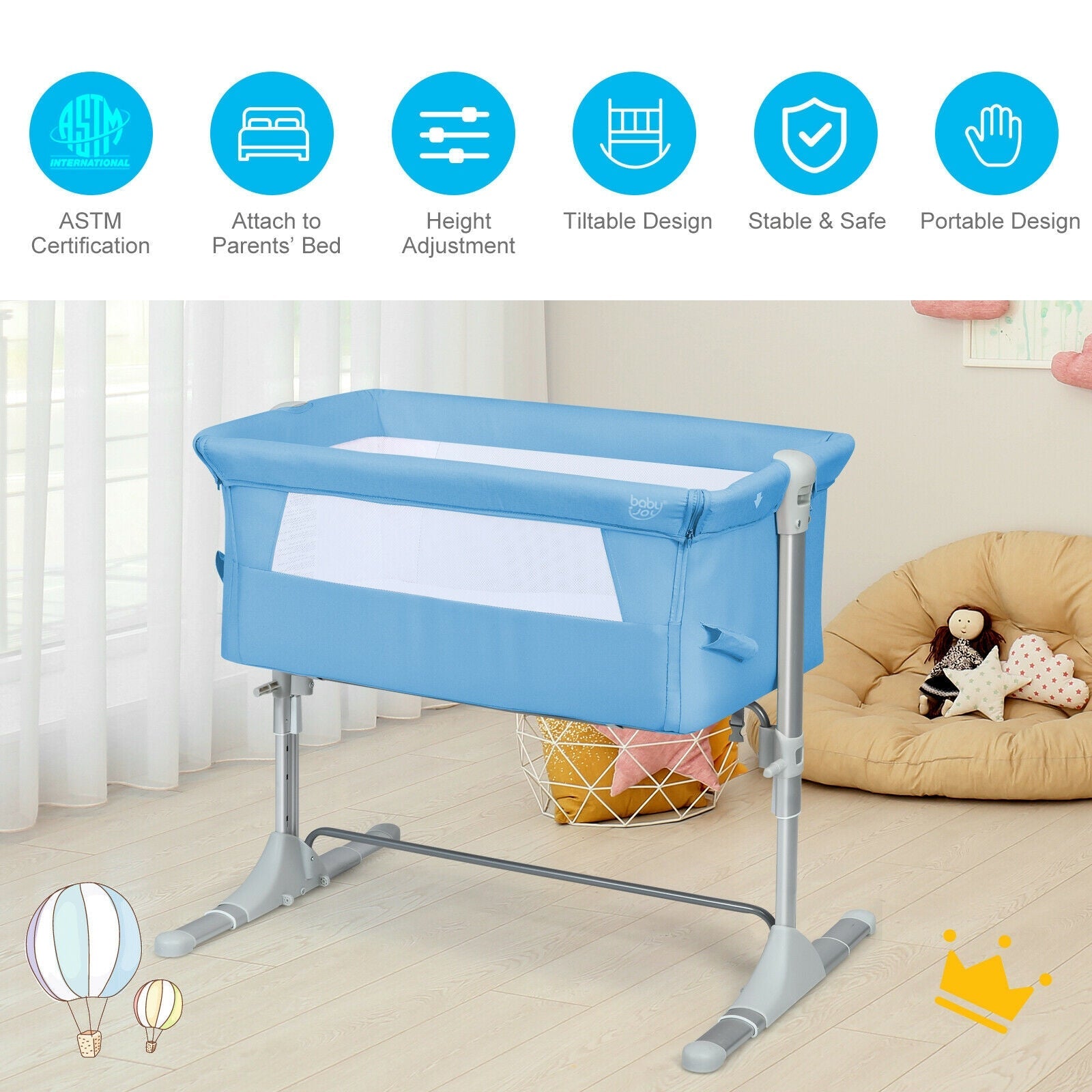 Travel Portable Baby Bed Side Sleeper Bassinet Crib with Carrying Bag
