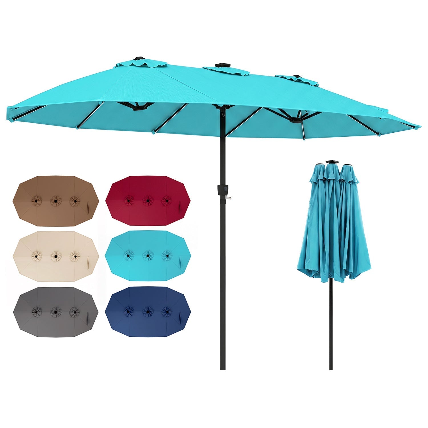 15.5 ft Patio Umbrella with Solar LED Lights & Crank