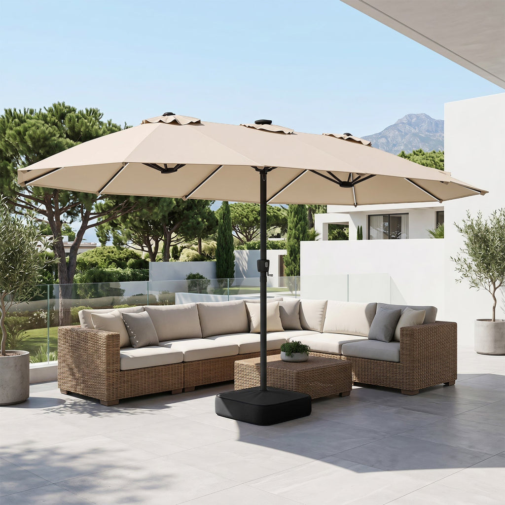 15.5 ft Patio Umbrella with Solar LED Lights and Base