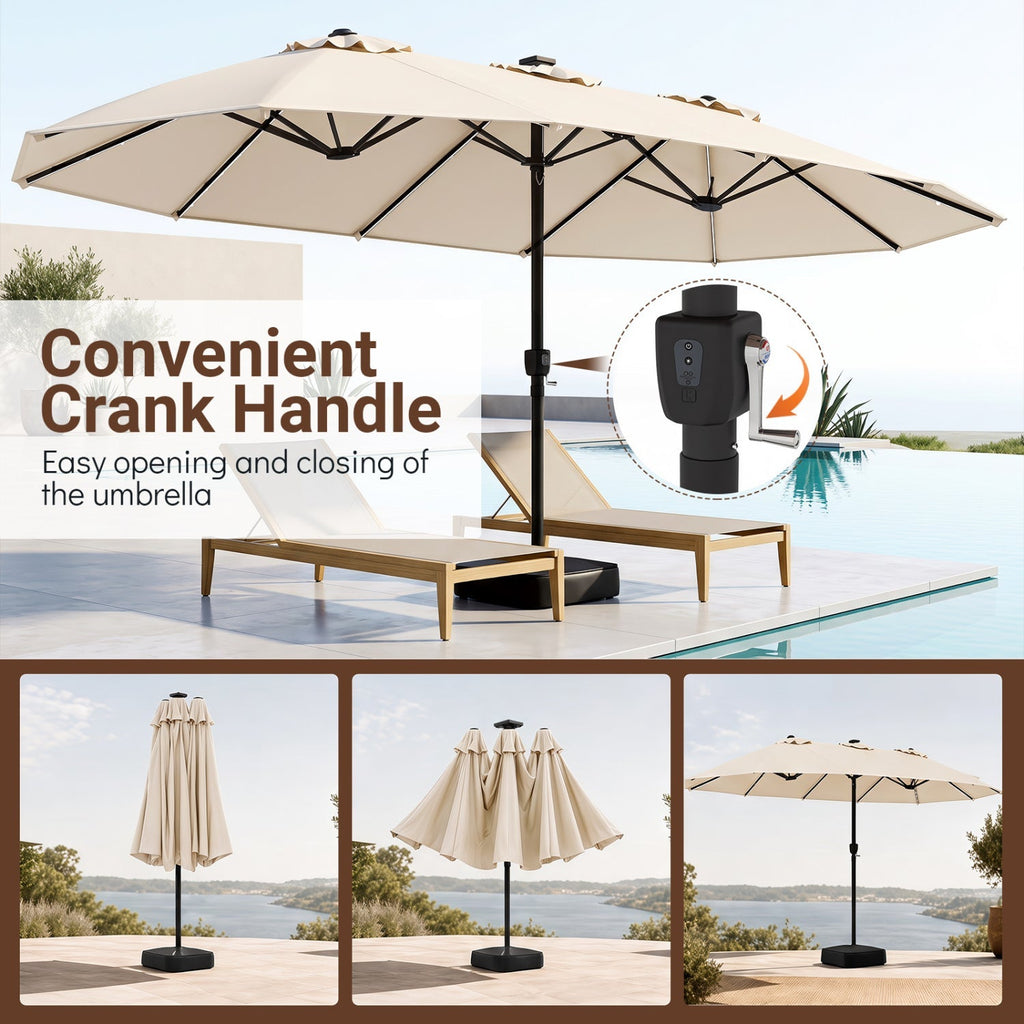 15.5 ft Patio Umbrella with Solar LED Lights and Base