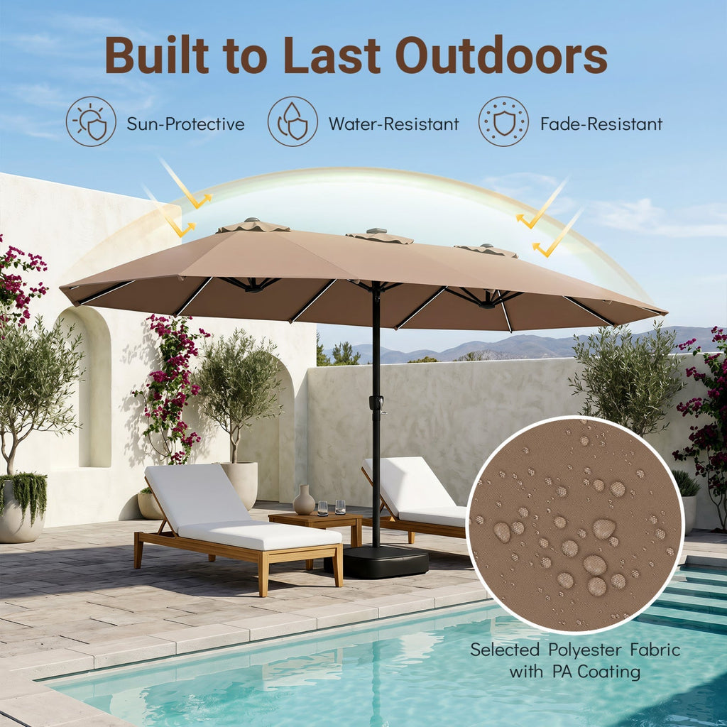15.5 ft Patio Umbrella with Solar LED Lights and Base
