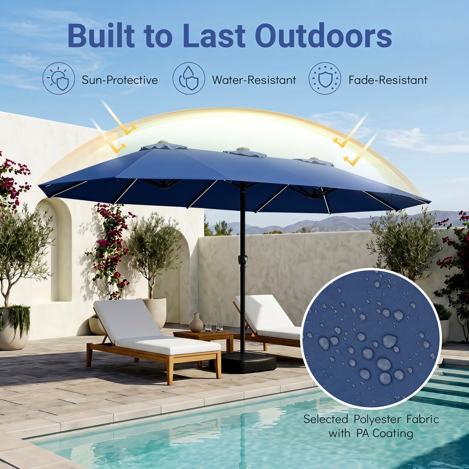 15.5 ft Patio Umbrella with Solar LED Lights and Base