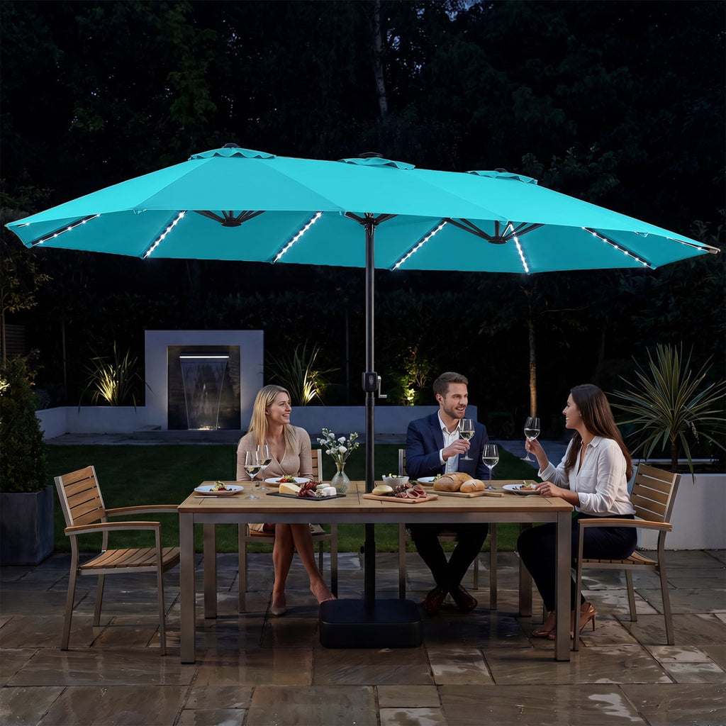 15.5 ft Patio Umbrella with Solar LED Lights and Base